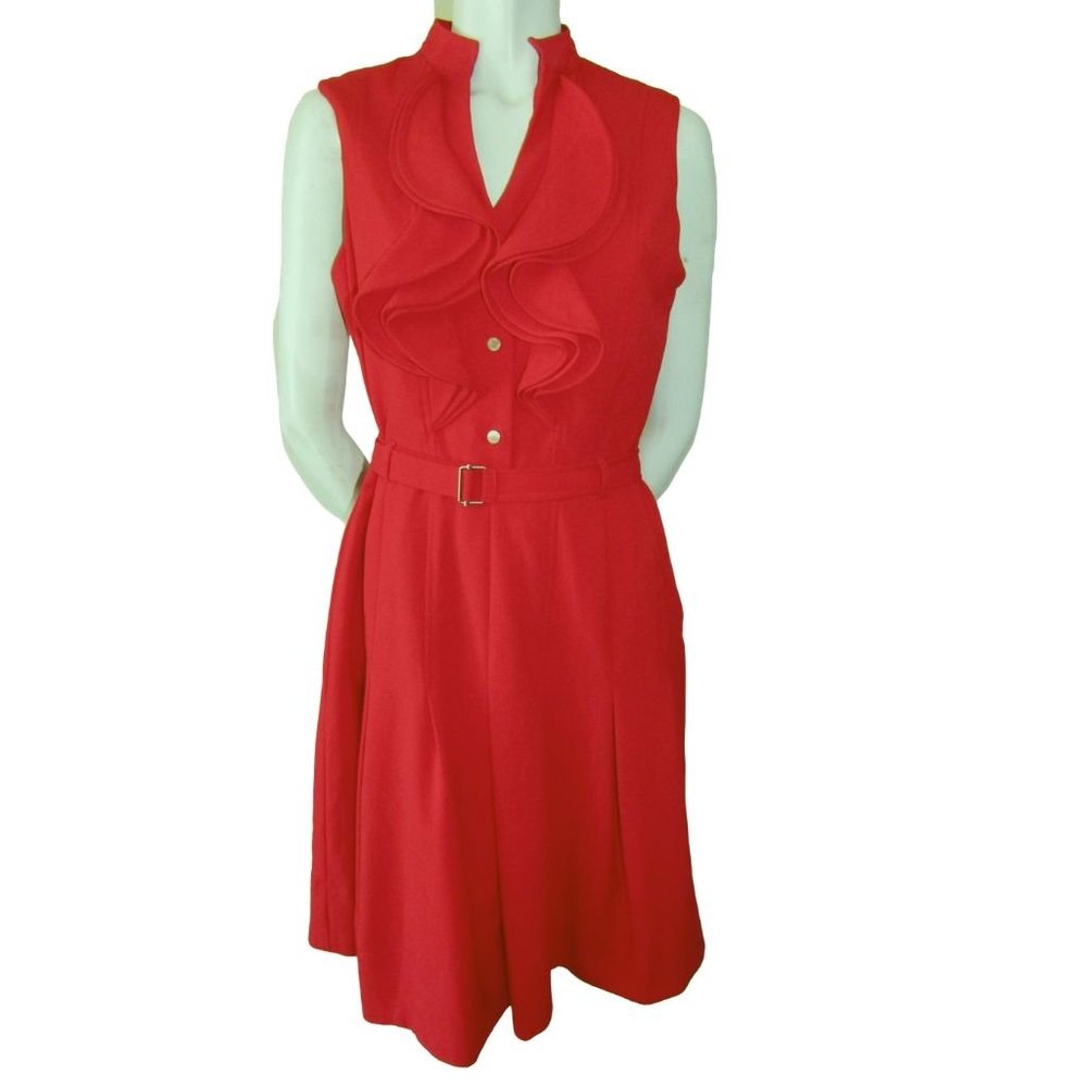 Calvin Klein Red Belted Sleeveless Dress